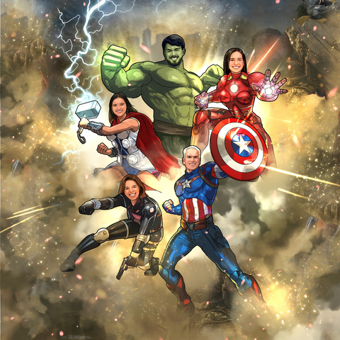 THE HERO FAMILY - THE AVENGERS CUSTOM DRAWING , Black Widow, Captain America, Hulk, Iron Man, Marvel Custom Drawing, Marvel Hero, product:turn-me-marvel-hero, Thor