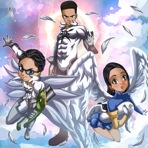 THE ANGEL FAMILY - BLACK CLOVER CUSTOM DRAWING , Black Clover, Black Clover Art From Photo, Elizabeth Liones, Family Portrait Illustration, product:turn-me-magic-knight