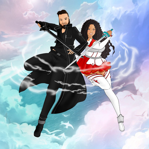 THE BEST COUPLE FROM MMORPG - SWORD ART ONLINE CUSTOM DRAWING , Asuna, Couple Custom Drawing, Kirito, other, product:turn-me-sao, Sword Art Online, Sword Art Online Custom Drawing