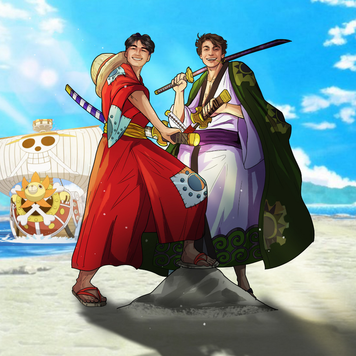 THE SWORDSMAN DUO - ONE PIECE CUSTOM DRAWING , Luffy, One Piece, One Piece Custom Drawing, product:turn-me-pirate, Zoro