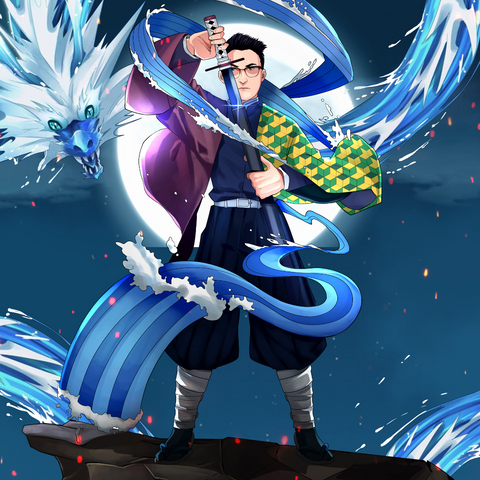 THE MASTER OF WATER BREATHING - DEMON SLAYER CUSTOM DRAWING , Demon Slayer, Demon Slayer Custom Drawing, Giyu, Giyu Tomiokua, product:turn-me-demon-slayer