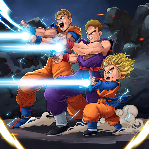 KAMEHAMEHA FROM THE FAMILY - DRAGON BALL CUSTOM DRAWING , Dragon Ball, Dragon Ball Custom Drawing, Gohan, Goku, Goten, product:turn-me-saiyan