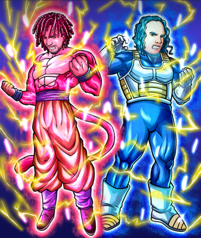 SUPPORTIVE FRIENDS - DRAGON BALL CUSTOM ARTWORK , Dragon Ball, Dragon Ball Anime Portrait, Dragon Ball Cartoon Illustration, Goku, Goku SS4, Majin Vegeta, product:turn-me-saiyan, SSG Vegeta