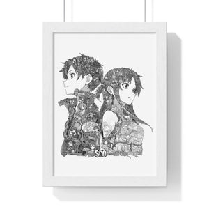 KIRITO ASUNA BLACK & WHITE FRAMED POSTER KIRITO ASUNA BLACK & WHITE FRAMED POSTER