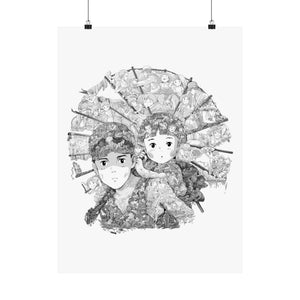GRAVE OF THE FIREFLIES BLACK & WHITE POSTER GRAVE OF THE FIREFLIES BLACK & WHITE POSTER