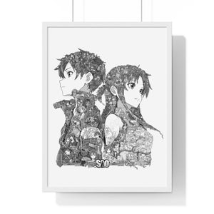 KIRITO ASUNA BLACK & WHITE FRAMED POSTER KIRITO ASUNA BLACK & WHITE FRAMED POSTER
