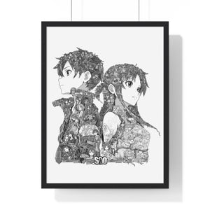 KIRITO ASUNA BLACK & WHITE FRAMED POSTER KIRITO ASUNA BLACK & WHITE FRAMED POSTER