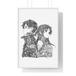 KIRITO ASUNA BLACK & WHITE FRAMED POSTER KIRITO ASUNA BLACK & WHITE FRAMED POSTER