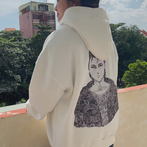 EREN YEAGER BLACK & WHITE HOODIE (Ship from Viet Nam) EREN YEAGER BLACK & WHITE HOODIE (Ship from Viet Nam)