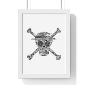 MUGIWARA JOLLY ROGER BLACK & WHITE FRAMED POSTER (WHITE BG) MUGIWARA JOLLY ROGER BLACK & WHITE FRAMED POSTER (WHITE BG)