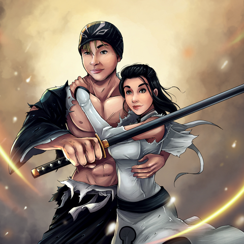 A COUPLE OF THE DESTINY - BLEACH COUPLE CUSTOM DRAWING , Bleach, Bleach Custom Anime Portrait, Bleach Custom Drawing, Ichigo, Orihime, product:turn-me-other