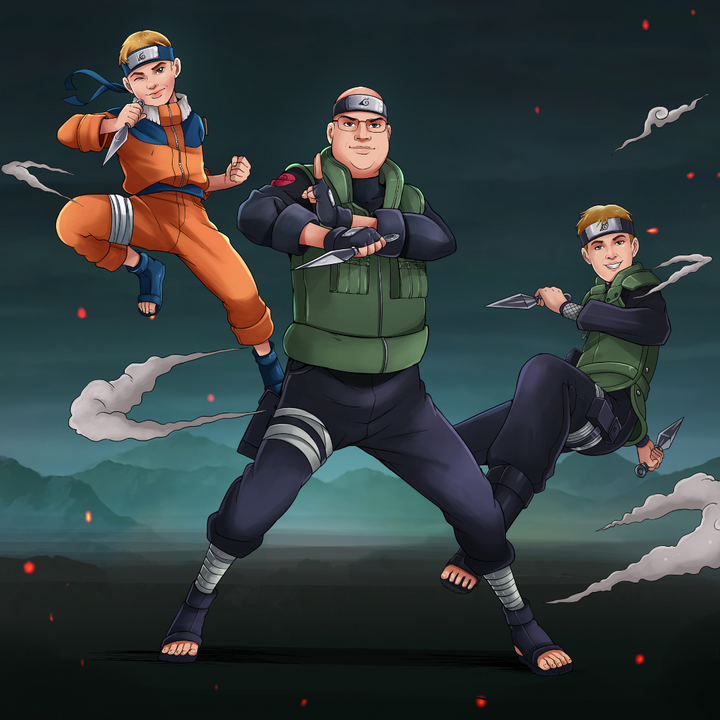 A COOL NINJA FAMILY - NARUTO FAMILY CUSTOM DRAWING , naruto, Naruto Custom Drawing, Naruto Custom Family Portrait, Naruto Uzumaki, ninja, product:turn-me-ninja