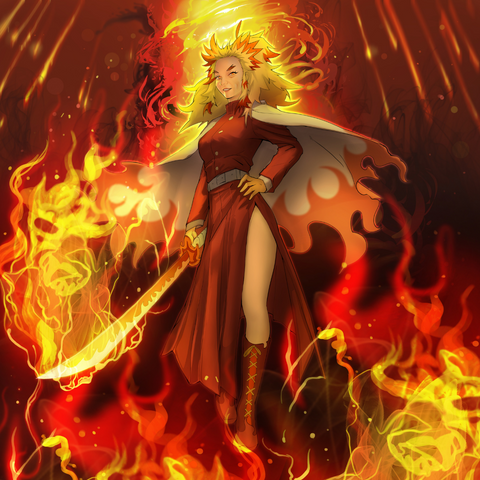 THE GIRL ON FIRE - DEMON SLAYER CUSTOM DRAWING , Demon Slayer, Demon Slayer Custom Drawing, product:turn-me-demon-slayer, Rengoku Kyojuro