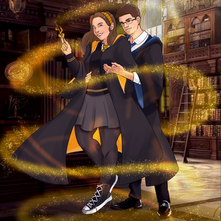 LOVE AND THE MAGIC - HARRY POTTER COUPLE CUSTOM DRAWING , Harry Potter, Harry Potter Custom Drawing, product:turn-me-wizard