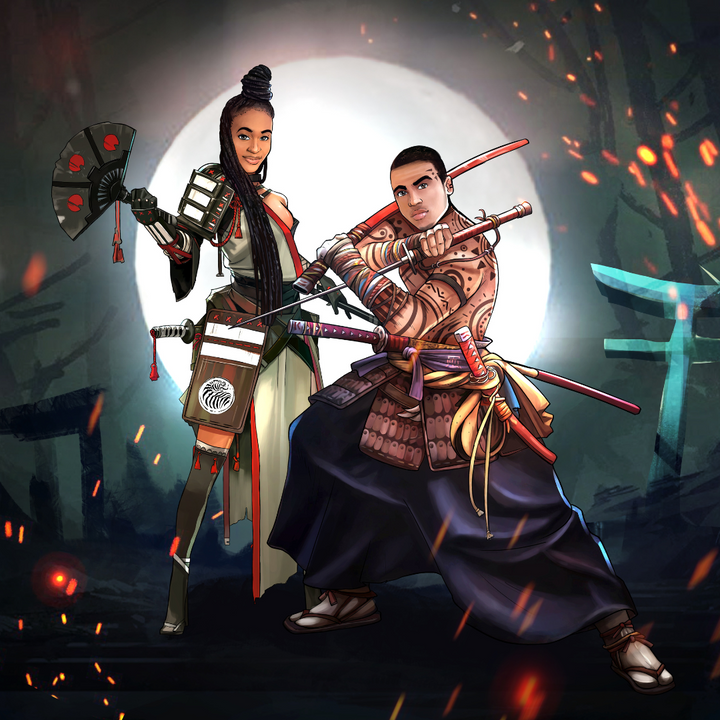 THE SAMURAI COUPLE - COUPLE CUSTOM DRAWING , Couple Custom Drawing, Custom Drawing, other, product:turn-me-other, Samurai, Samurai Custom Drawing