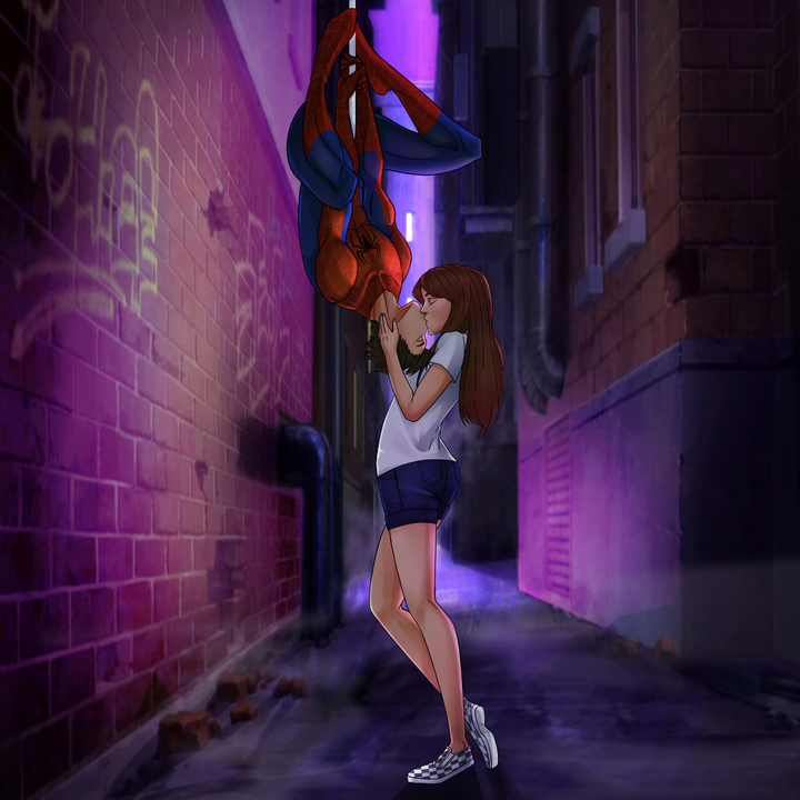 THE LEGENDARY KISS - MARVEL CUSTOM DRAWING FOR COUPLES , Marvel Custom Drawing, Marvel Hero, product:turn-me-marvel-hero, Spider-Man