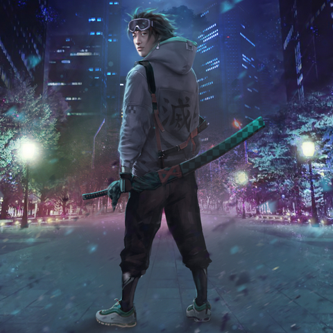 THE MODERN SWORDSMAN - DEMON SLAYER CUSTOM ARTWORK , Demon Slayer, Demon Slayer Custom Drawing, product:turn-me-other-gold, Tanjiro