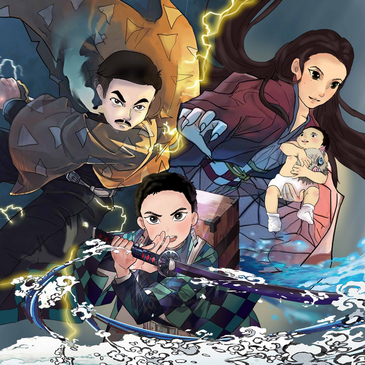 DEMON SLAYER FAMILY - DEMON SLAYER CUSTOM DRAWING , Demon Slayer, Demon Slayer Custom Drawing, Inosuke, Nezuko, product:turn-me-demon-slayer, Tanjiro, Zenitsu