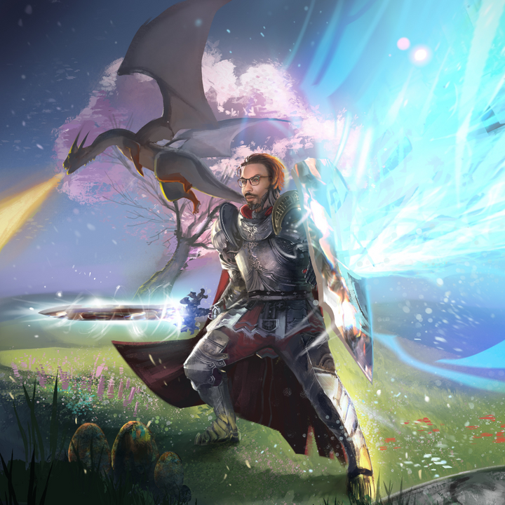 THE HOLY PALADIN AND A DRAGON - FINAL FANTASY CUSTOM DRAWING , Final Fantasy, Final Fantasy Custom Drawing, other, product:turn-me-other-gold