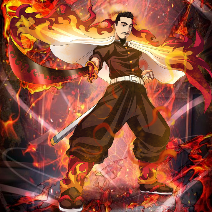 THE HEART OF FLAME - DEMON SLAYER CUSTOM PORTRAIT , Demon Slayer, Demon Slayer Custom Anime Portrait, Demon Slayer Custom Drawing, product:turn-me-demon-slayer, Rengoku, Rengoku Kyojuro