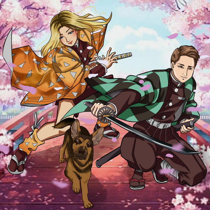 THUNDER AND WATER COUPLE - DEMON SLAYER CUSTOM DRAWING , Demon Slayer, Demon Slayer Custom Drawing, product:turn-me-demon-slayer, Tanjiro, Zenitsu