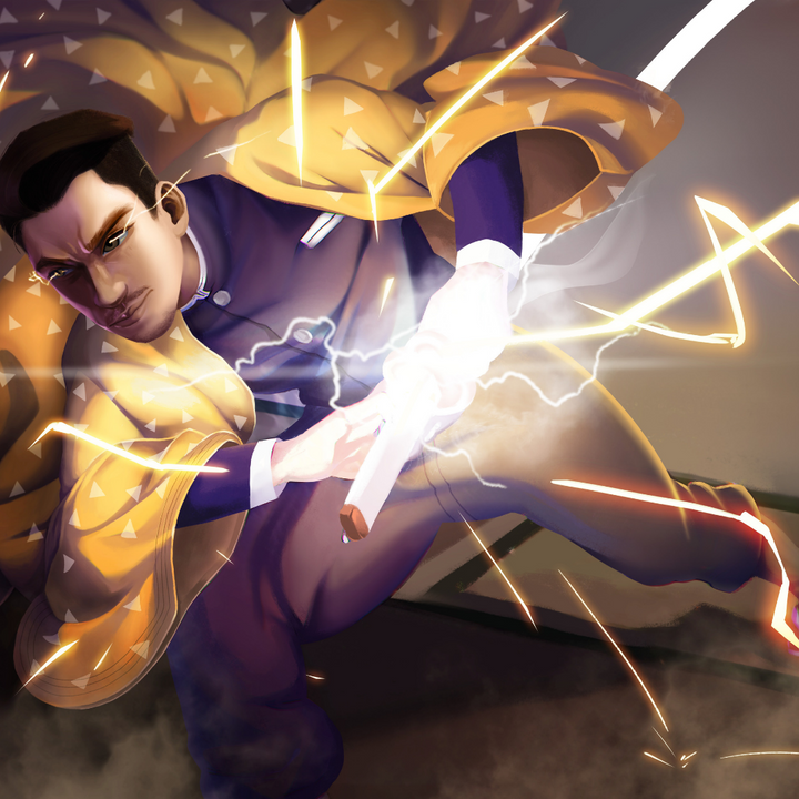 DANCING WITH THE THUNDER - DEMON SLAYER CUSTOM ARTWORK , Demon Slayer, Demon Slayer Custom Drawing, product:turn-me-other-premium, Zenitsu