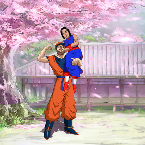 LOVE FROM THE CHILDHOOD - DRAGON BALL COUPLE CUSTOM DRAWING , Chi Chi, Dragon Ball, Dragon Ball Couple Custom Drawing, Dragon Ball Couple Portrait, Goku, product:turn-me-saiyan