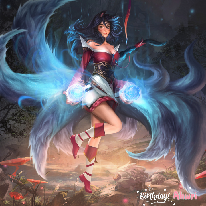 THE POWERFUL AHRI - LEAGUE OF LEGENDS CUSTOM DRAWING , Ahri, Ahri LOL, League of Legends, League of Legends Custom Drawing, product:turn-me-other-gold