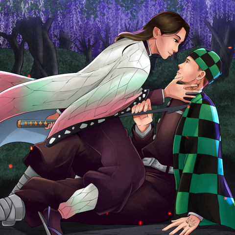 A SWORDSMAN COUPLE - DEMON SLAYER CUSTOM DRAWING , Demon Slayer, Demon Slayer Custom Drawing, product:turn-me-demon-slayer, Shinobu Kocho, Tanjiro
