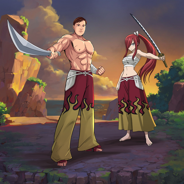 THE SWORDSMAN COUPLE - FAIRY TAIL CUSTOM DRAWING , Anime Couple portrait, Erza, Fairy Tail, product:turn-me-other