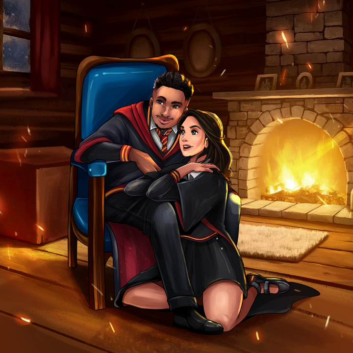 MAGIC AND LOVE - HARRY POTTER COUPLE CUSTOM DRAWING , Couple Custom Drawing, Harry Potter, Harry Potter Custom Drawing, product:turn-me-wizard