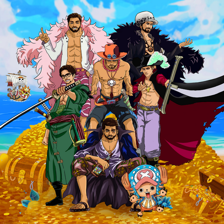 THE STRONGEST CREW - ONE PIECE CUSTOM DRAWING , Ace, Chopper, Mihawk, One Piece, One Piece Custom Drawing, product:turn-me-pirate, Roronoa Zoro, Shanks