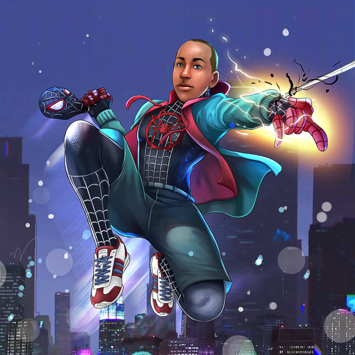 THE YOUNG NEIGHBOUR - SPIDERMAN CUSTOM DRAWING , Marvel Custom Drawing, Marvel Hero, Miles Morales, product:turn-me-marvel-hero, Spiderman