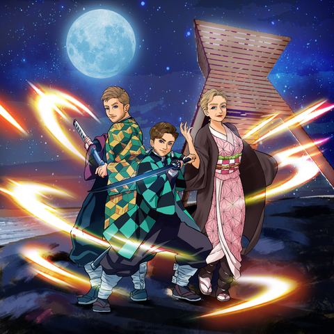 THE SWORDSMAN FAMILY - DEMON SLAYER CUSTOM DRAWING , Demon Slayer, Demon Slayer Custom Anime Portrait, Demon Slayer Custom Drawing, Giyu, Giyu Tomiokua, Nezuko, product:turn-me-demon-slayer, Tanjiro Kamado