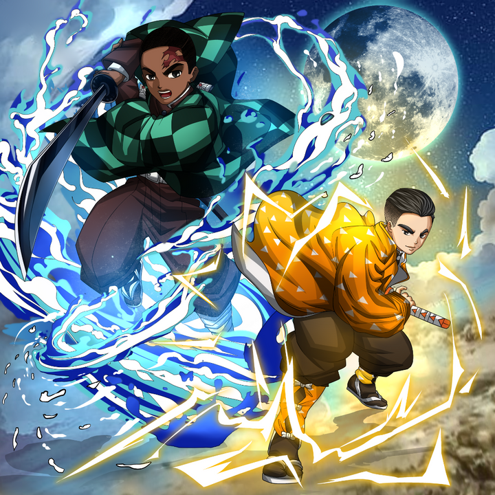 TOGETHER WE KILL DEMONS - DEMON SLAYER CUSTOM DRAWING , Demon Slayer, Demon Slayer Custom Drawing, product:turn-me-demon-slayer, Tanjiro, Zenitsu