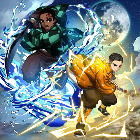 TOGETHER WE KILL DEMONS - DEMON SLAYER CUSTOM DRAWING , Demon Slayer, Demon Slayer Custom Drawing, product:turn-me-demon-slayer, Tanjiro, Zenitsu