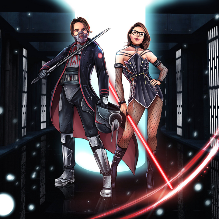 A COUPLE OF THE GALAXY - STAR WARS CUSTOM DRAWING , Couple Custom Drawing, product:turn-me-other, Star Wars, Star Wars Custom Anime Portrait