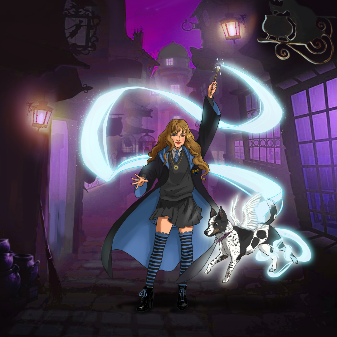 MAGIC WITH A CUTE DOG HARRY POTTER CUSTOM DRAWING