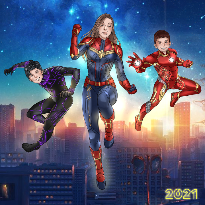 THE SUPERHERO FAMILY FROM MARVEL - MARVEL COMICS CUSTOM DRAWING , Black Panther, Captain Marvel, Iron Man, Marvel Custom Drawing, Marvel Hero, product:turn-me-marvel-hero