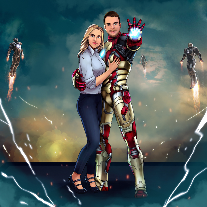 ENDLESS LOVE IN THE ROBOT'S AGE - MARVEL COMICS CUSTOM DRAWING , Iron Man, Marvel Custom Drawing, Marvel Hero, product:turn-me-marvel-hero