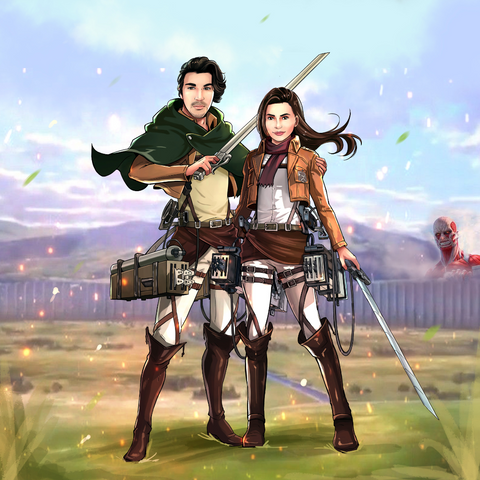 LOVE IN THE TITAN WAR - ATTACK ON TITAN COUPLE CUSTOM DRAWING , Attack on Titan, Attack on Titan Custom Anime Portrait, Attack on Titan Custom Drawing, Eren, Eren Jaeger, Mikasa, Mikasa Ackerman, product:turn-me-attack-on-titan