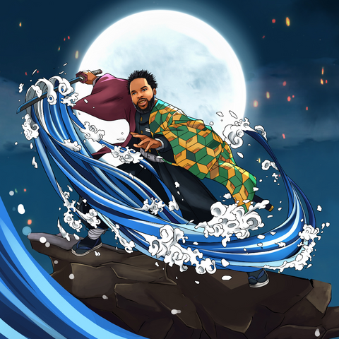 WATER AND THE MOON - DEMON SLAYER CUSTOM DRAWING , Demon Slayer, Demon Slayer Custom Drawing, Giyu, Giyu Tomiokua, product:turn-me-demon-slayer