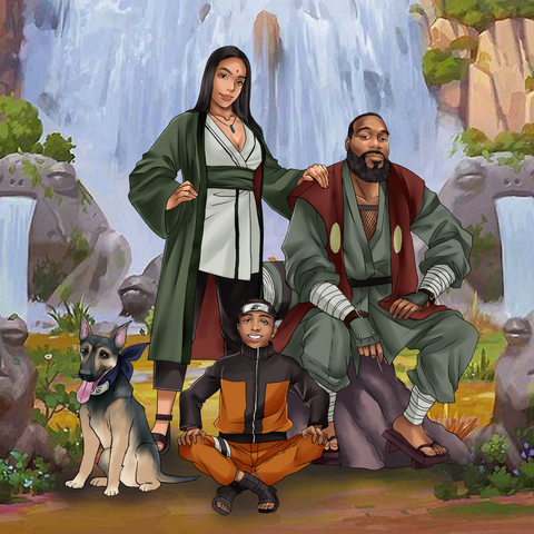 THE KONOHA FAMILY - NARUTO FAMILY CUSTOM DRAWING , Jiraiya, naruto, Naruto Custom Anime Portrait, Naruto Custom Drawing, Naruto Family Custom Drawing, product:turn-me-ninja, Tsunade, Uzumaki Naruto