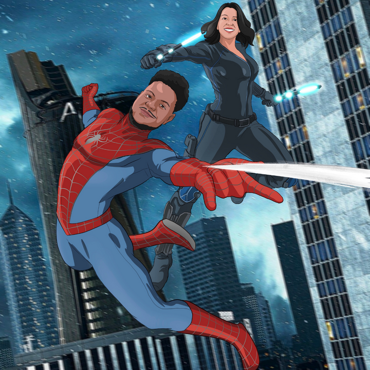 THE YOUNG HERO COUPLE - MARVEL HEROES CUSTOM DRAWING , Black Widow, Marvel Custom Drawing, Marvel Hero, product:turn-me-marvel-hero, Spiderman