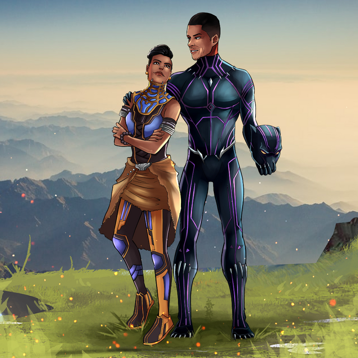 THE QUEEN AND KING FROM WAKANDA - MARVEL COMICS CUSTOM DRAWING , Black Panther, Marvel Custom Drawing, Marvel Hero, product:turn-me-marvel-hero