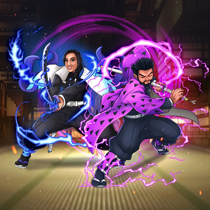 THE NEW HASHIRA COUPLE - DEMON SLAYER COUPLE CUSTOM DRAWING , Demon Slayer, Demon Slayer Custom Drawing, product:turn-me-demon-slayer, Rengoku, Rengoku Kyojuro, Zenitsu