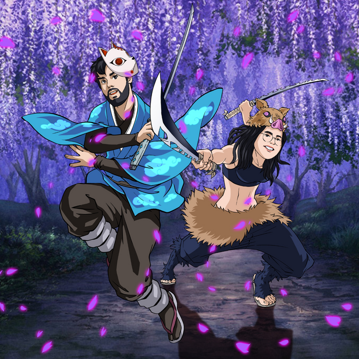 A COOL BUT WEIRD COMBINATION - DEMON SLAYER COUPLE CUSTOM DRAWING , Demon Slayer, Demon Slayer Custom Drawing, Inosuke, product:turn-me-demon-slayer, Tanjiro