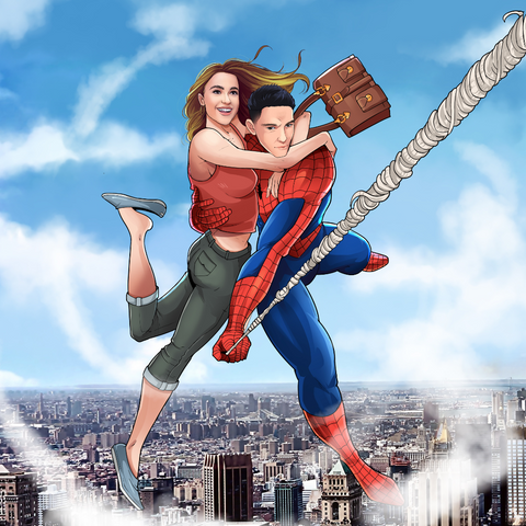 LOVE IN THE NEW YORK CITY - MARVEL COUPLE CUSTOM DRAWING , Marvel Custom Drawing, Marvel Hero, product:turn-me-marvel-hero, Spider Man