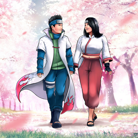 WALKING IN THE SAKURA PARK - NARUTO COUPLE CUSTOM DRAWING , Minato, naruto, Naruto Couple Custom Drawing, Naruto Couple portrait, ninja couple, product:turn-me-ninja, Ten Ten