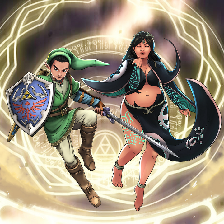 THE COUPLE OF TIME - THE LEGEND OF ZELDA CUSTOM DRAWING , Link, product:turn-me-other, The legend of Zelda, Zelda